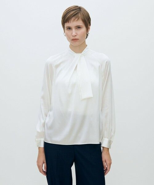 ウォッシャブルサテン フロントタイブラウス （シャツ・ブラウス