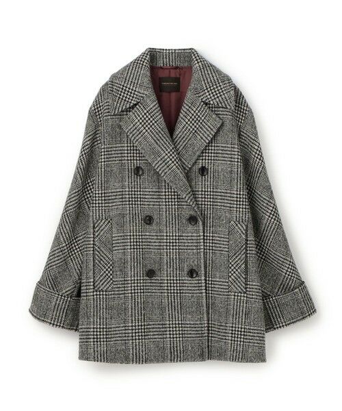ウールカシミヤグレンチェック ダブルブレストコート （ピーコート