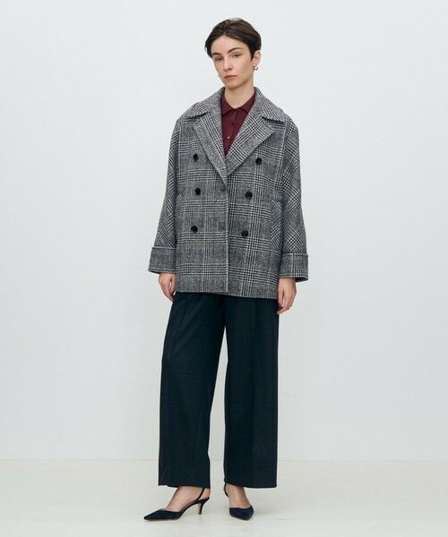 ウールカシミヤグレンチェック ダブルブレストコート （ピーコート