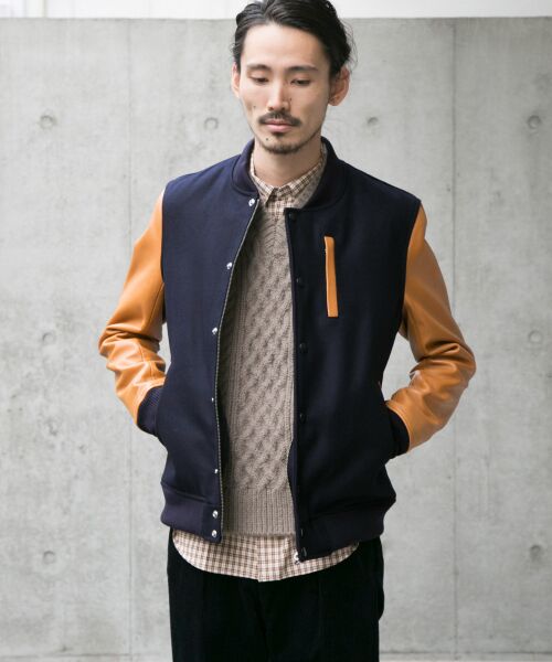 セール】 メルトン/ラムレザースタジャン （ブルゾン）｜＊＊URBAN