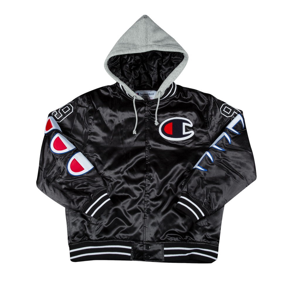 Buy Supreme x Champion Hooded Satin Varsity Jacket 'Black