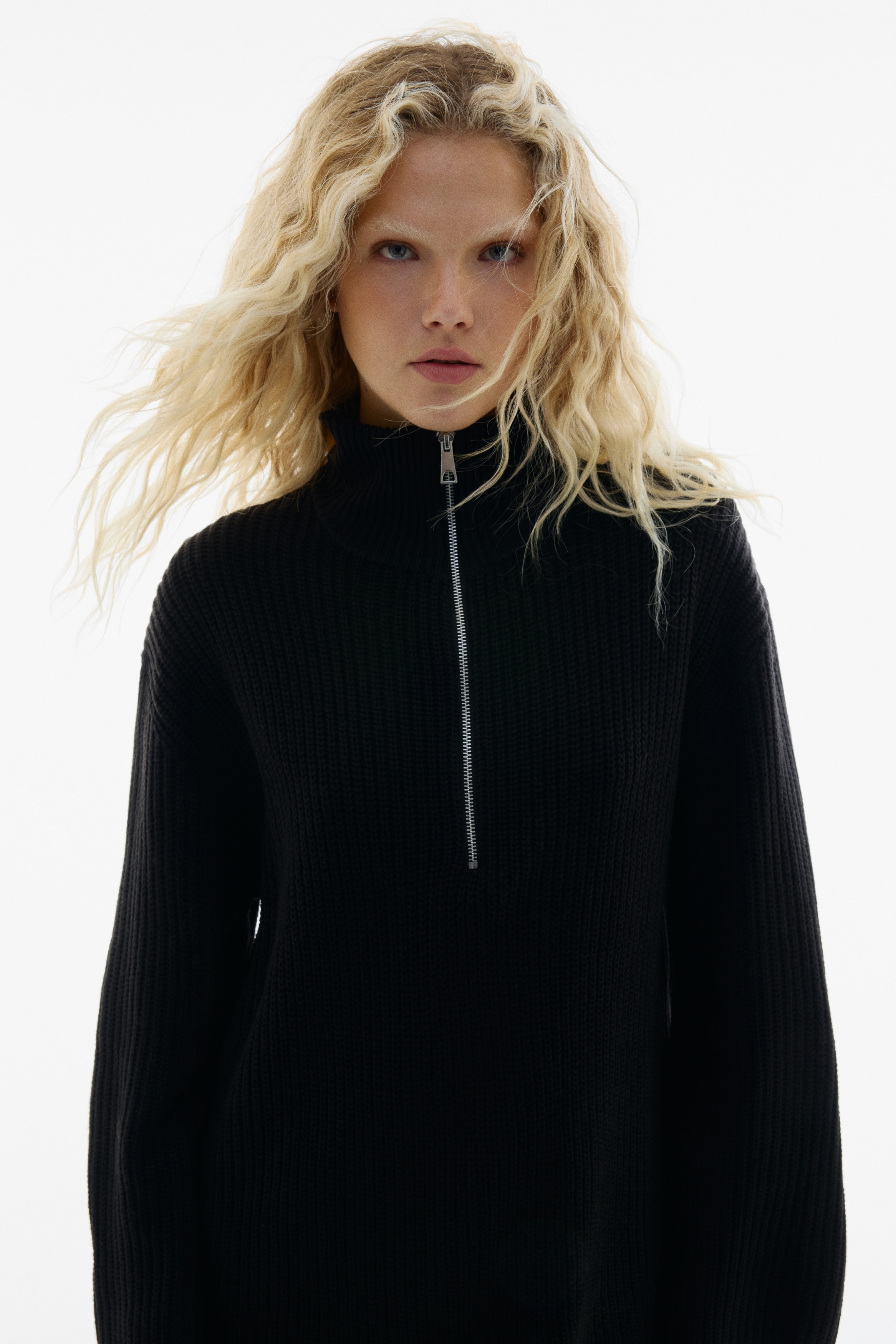 チャンキーニット ハーフジップセーター - ブラック - レディース | H&M JP