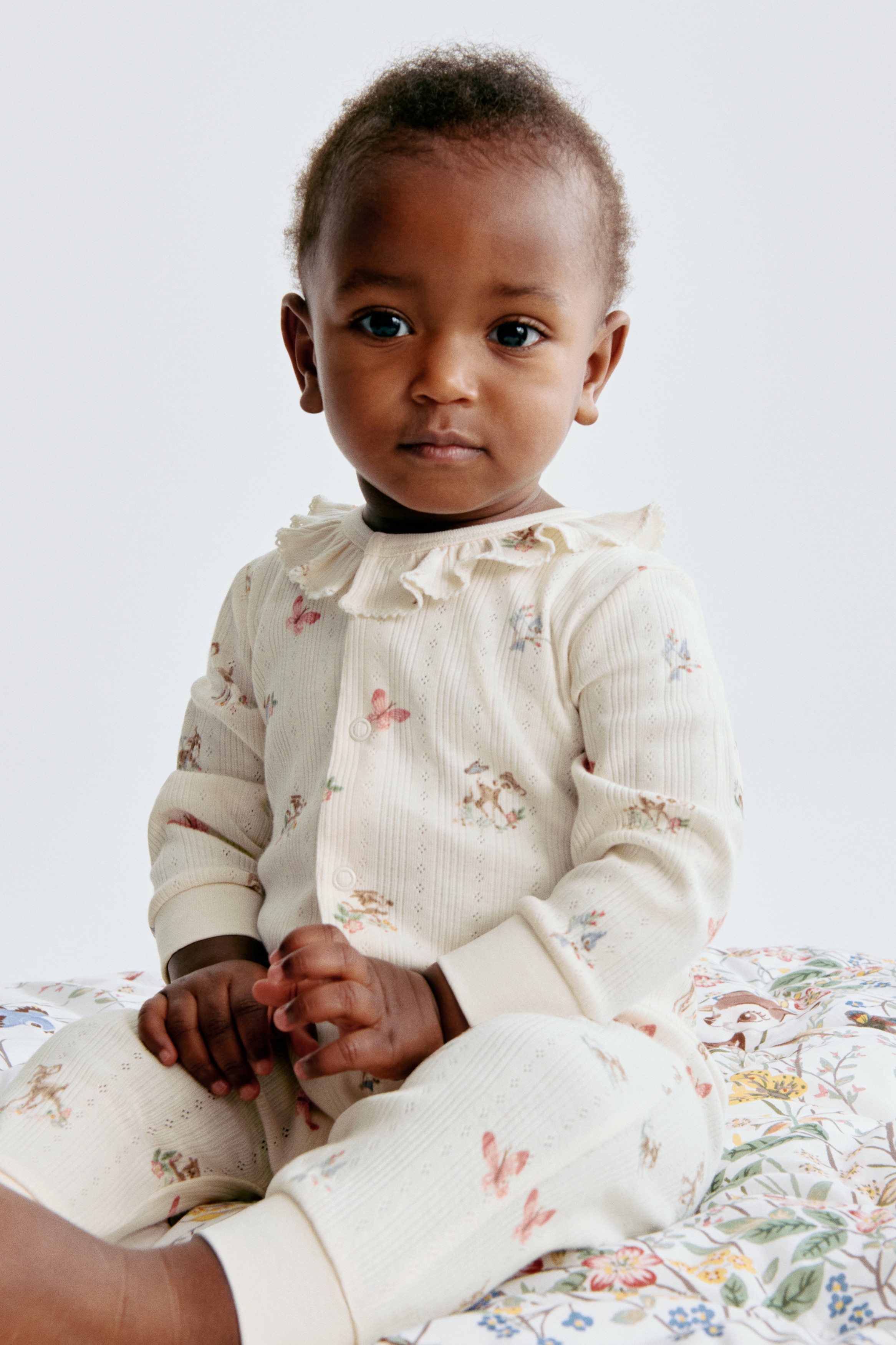 Printed Pointelle Pajama Jumpsuit - Cream/Bambi - Kids | H&M US