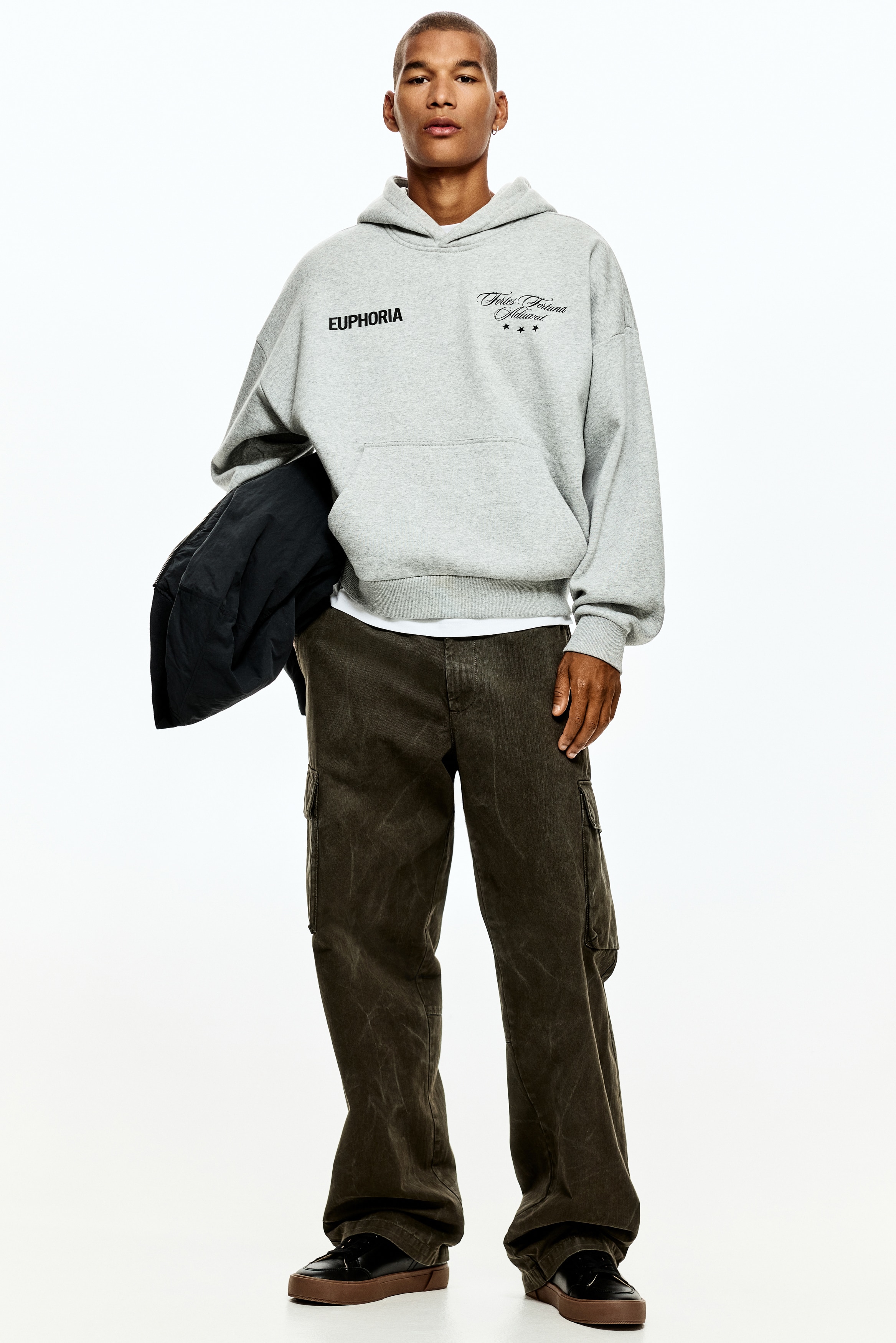 Men's Gray melange/Euphoria Loose-Fit Hoodie | H&M CA