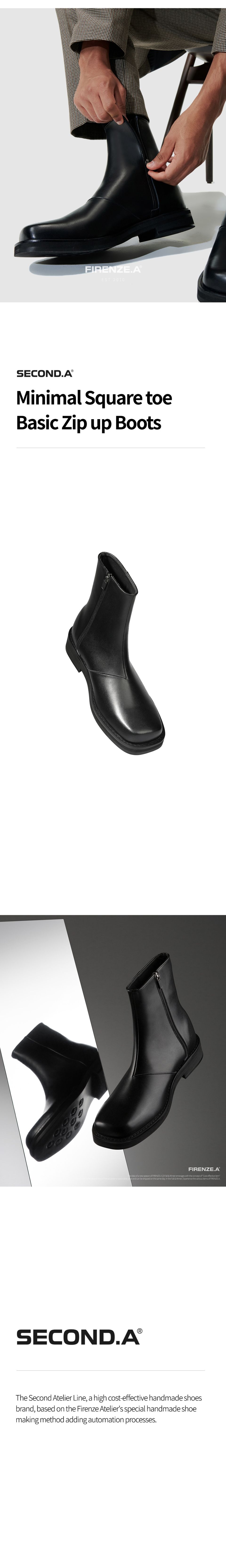 MUSINSA | FIRENZE ATELIER Minimal Square Toe Zip-up Boots