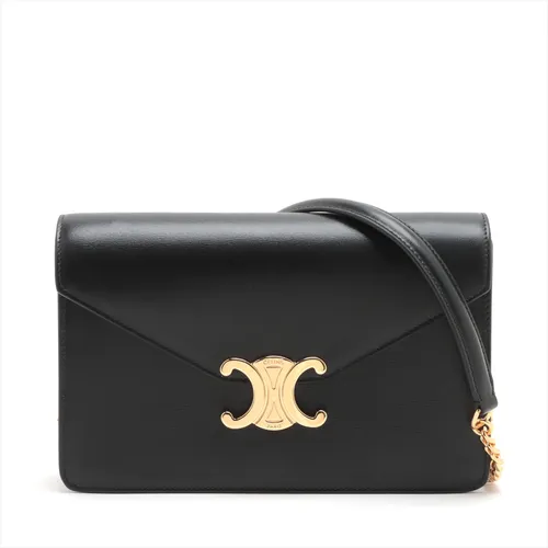 セリーヌ トリオンフ レザー チェーンウォレット ブラック SAランク