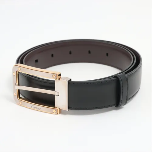カルティエ サントス レザー×メタル ベルト ブラック×ブラウン AB