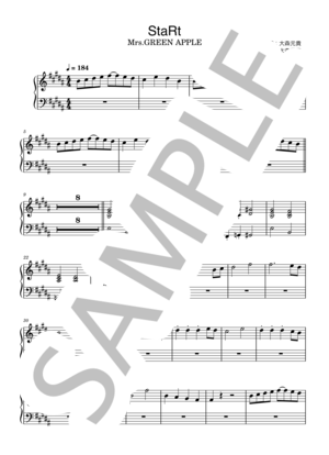 楽譜】StaRt キーボード譜面 / Mrs. GREEN APPLE (ピアノ伴奏 / 初