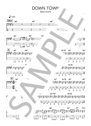 楽譜】DOWN TOWN / シュガー・ベイブ (エレキベース / 中級