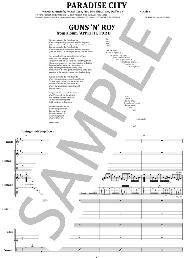 楽譜】GUNS N' ROSES / PARADISE CITY バンド・スコア from68 / GUNS N