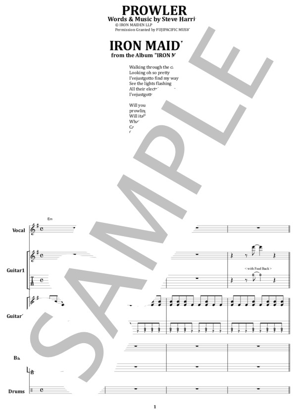 楽譜】IRON MAIDEN / PROWLER バンド・スコア 楽譜 / IRON MAIDEN