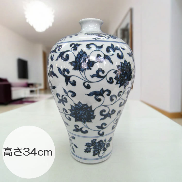 楽天市場】景徳鎮 染付花文瓶 高さ約34cm 中国 陶磁器 希少 壺 花生