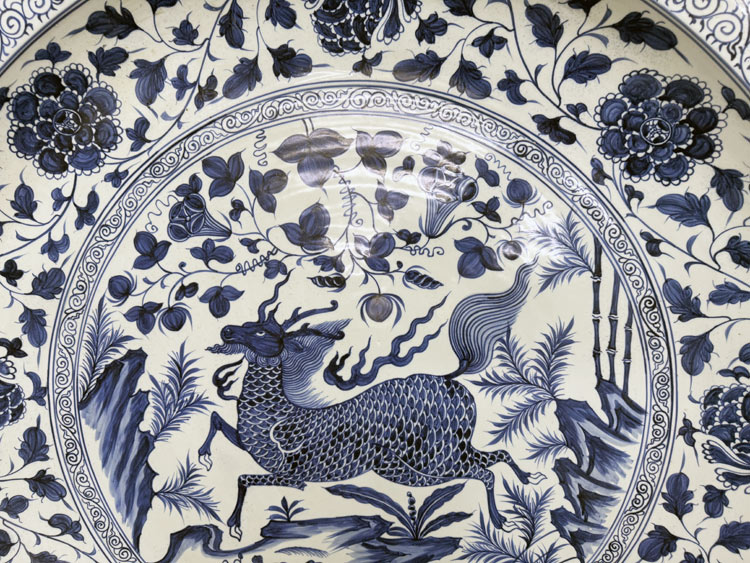 楽天市場】景徳鎮 青花 麒麟文盤 特大皿 3.5尺 直径約1m15cm 中国美術