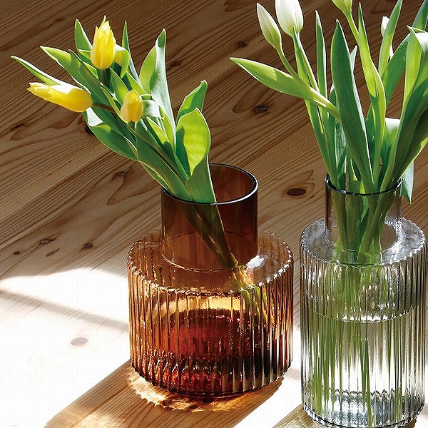 花瓶 ガラス フラワーベース プロップ ワイド ブラウン ブルー グレー