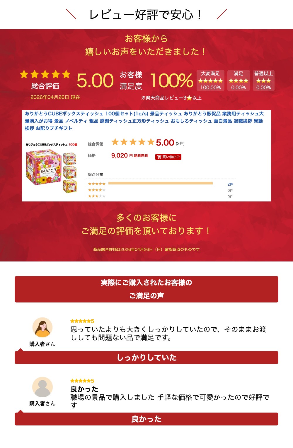 楽天市場】ありがとうCUBEボックスティッシュ 100個セット(1c/s) 景品