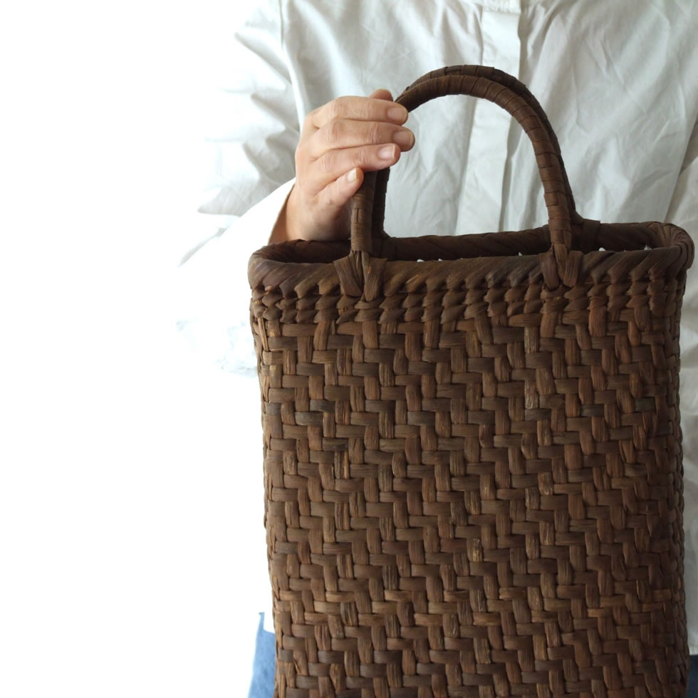 楽天市場】純国産 信州長野県 山葡萄かごバッグ 網代編み 縦長 上 柿渋