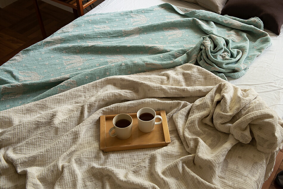 birds in the snow リネン＆シュニールコットンブランケット