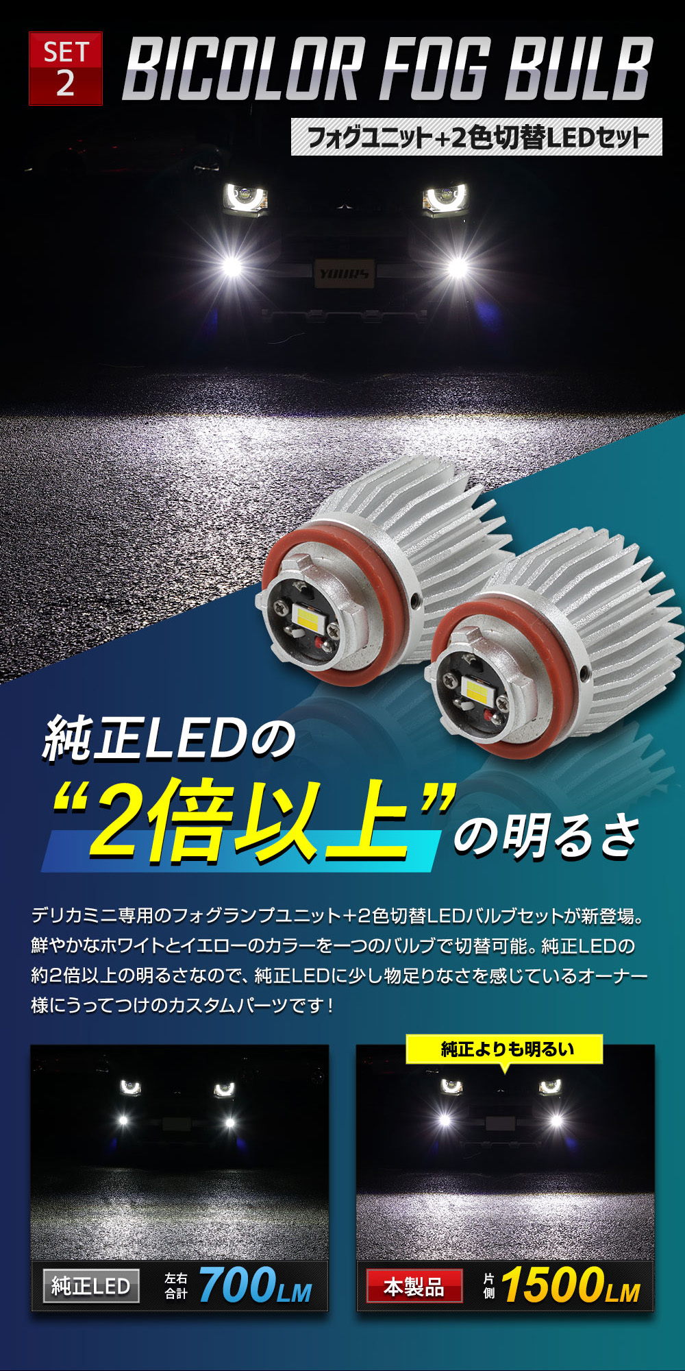 デリカミニ 専用 フォグランプユニット + LEDバルブ [30Wホワイト or 2