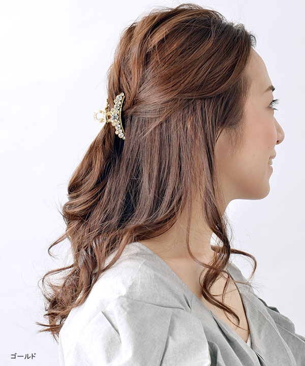 バンスクリップ ゴールド ラインストーン ヘアクリップ ヘア