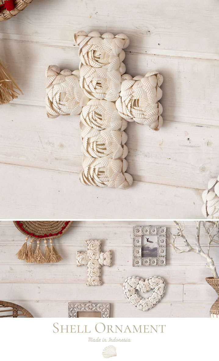 楽天市場】オーナメント クロスモチーフ 天然 シェル フック付き 幅