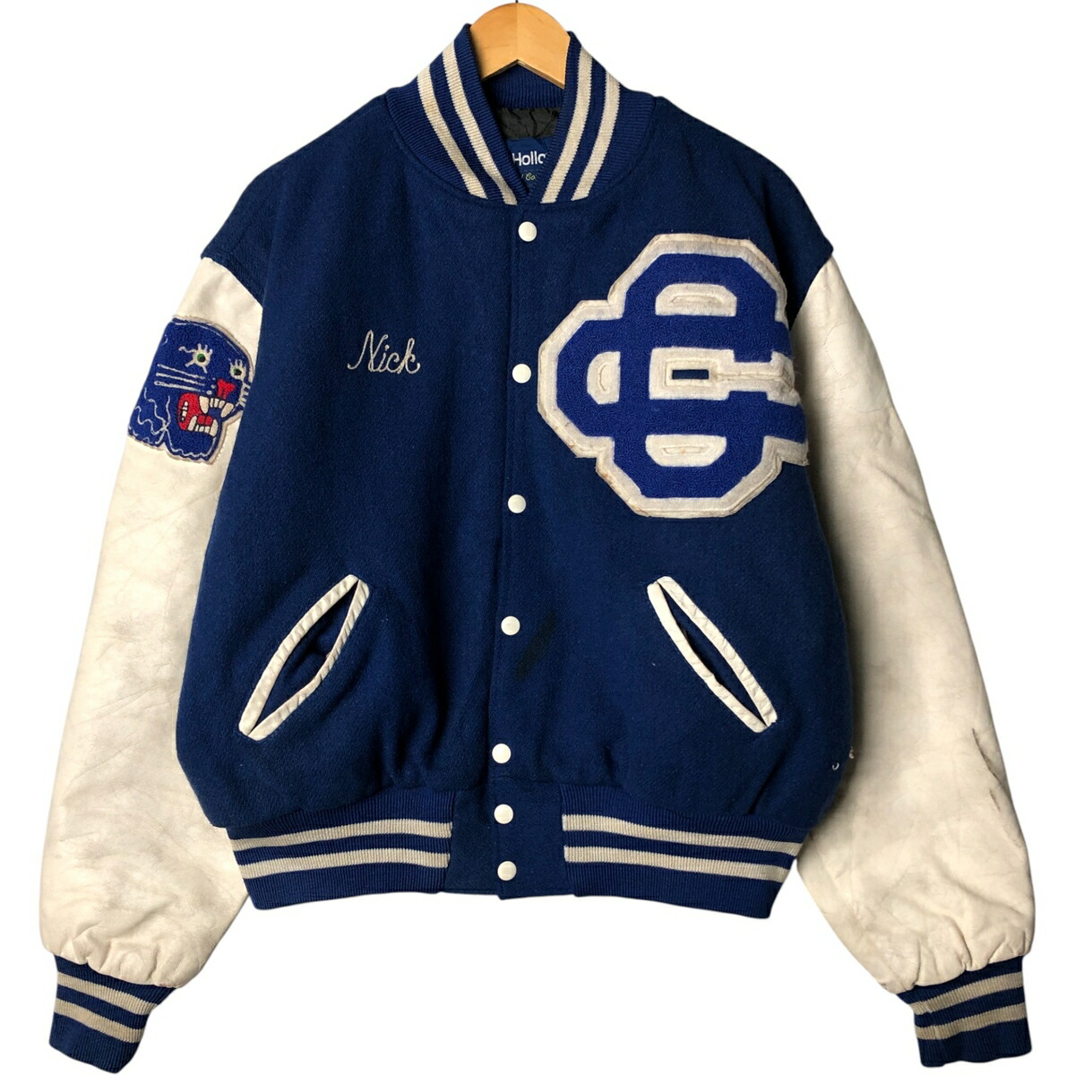 古着 ホロウェイ HOLLOWAY 袖革ウールボタンスタジャン バーシティ