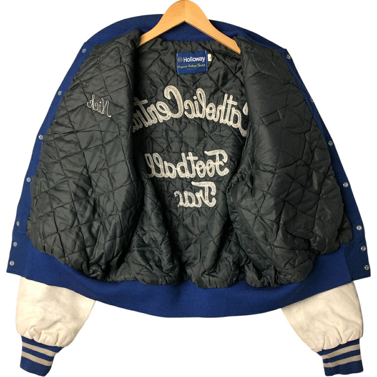 古着 ホロウェイ HOLLOWAY 袖革ウールボタンスタジャン バーシティ