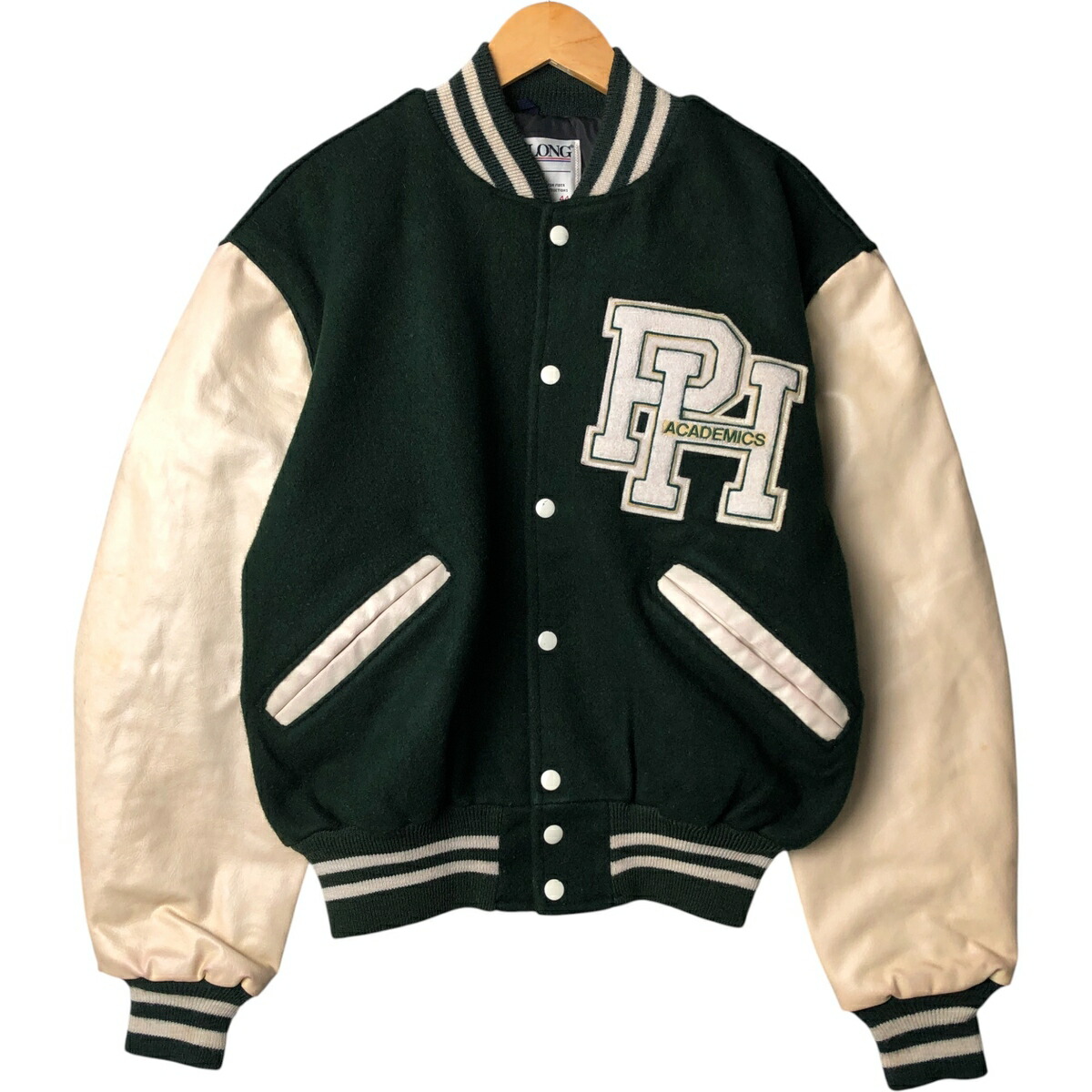 古着 80年代 デロング DeLONG 袖革ウールボタンスタジャン バーシティ