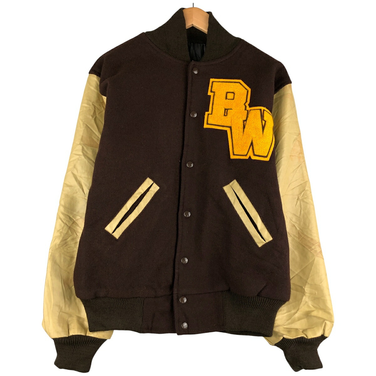 古着 90年代 MAVERICK 中綿入り 袖革ウールボタンスタジャン バー