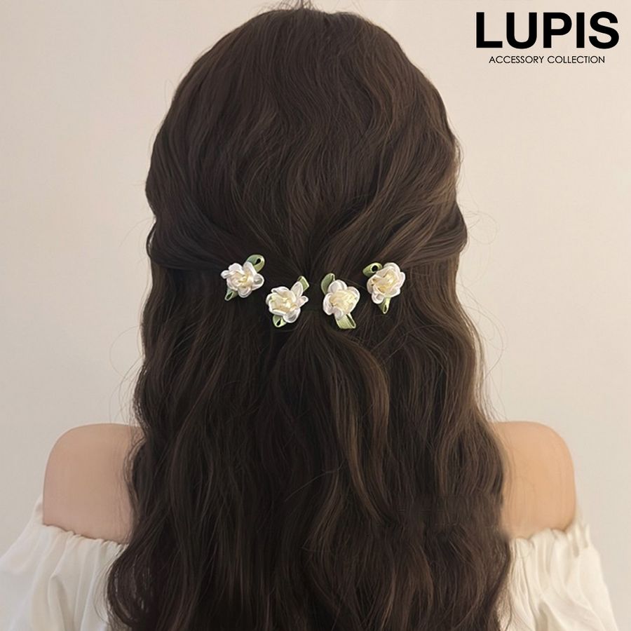 エレガントガーリーフラワープチヘアクリップセット - ヘア