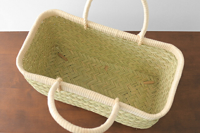 スズ竹市場かご(岩手県鳥越竹細工/籐ハンドル/小サイズ)(約)幅39×マチ