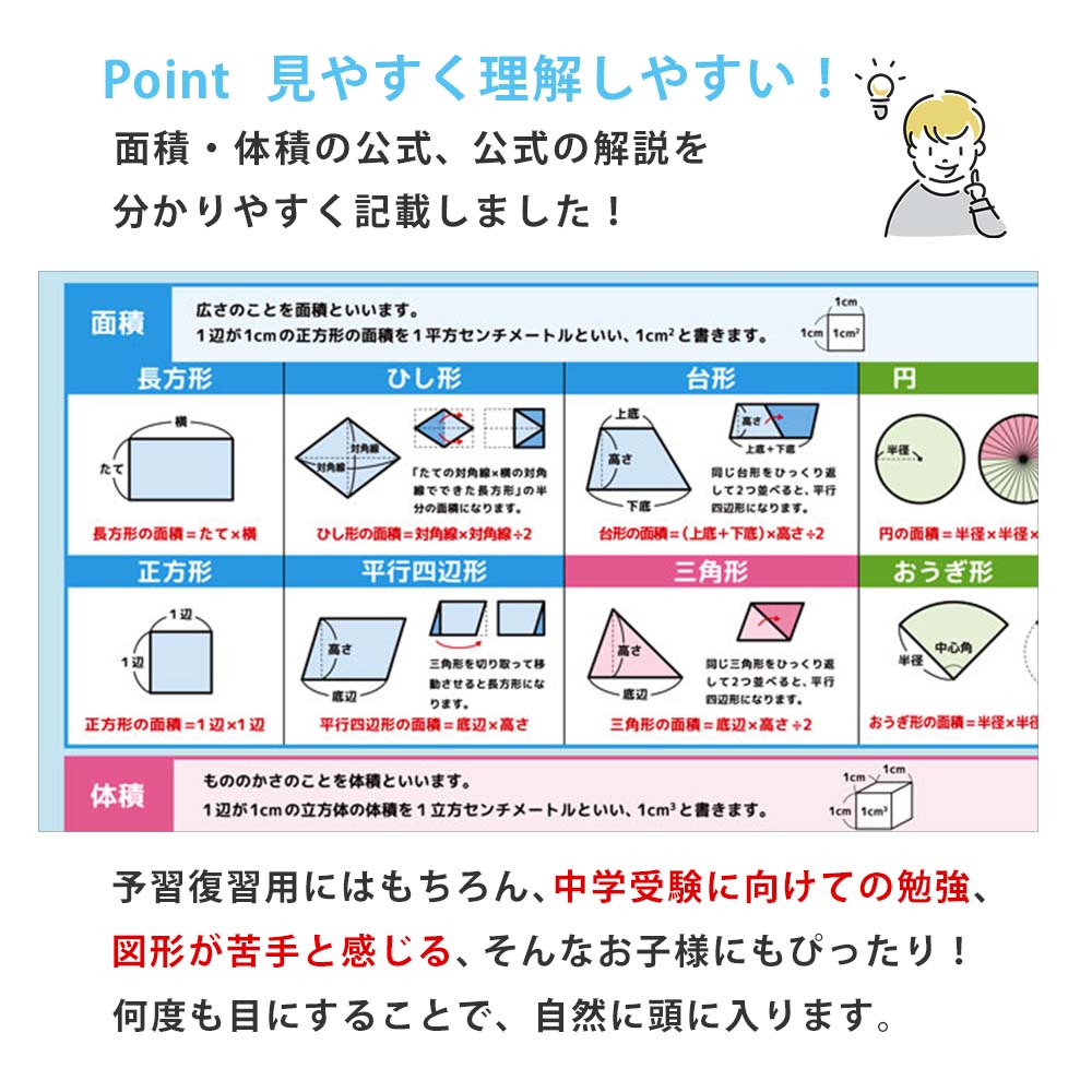 楽天市場】算数 図形一覧2【面積 体積】【B3＋A4 2枚セット】公式