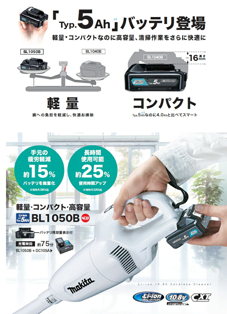 楽天市場】マキタ掃除機 10.8V充電式クリーナー【Typ.5Ah電池
