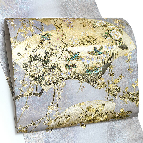 Prices down2】未仕立て袋帯 「扇面に草花」 西陣織 螺鈿 日本製 京都