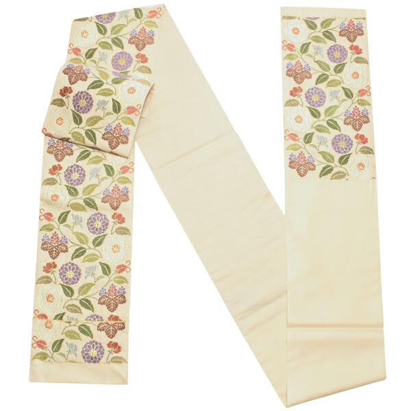 Prices down2】唐織袋帯 「生成り色地 菊唐草」 錦工芸謹製 六通柄