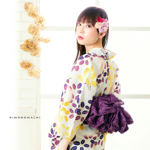 Prices down2】浴衣 レディース 浴衣と帯の2点セット 「浴衣 紫×からし