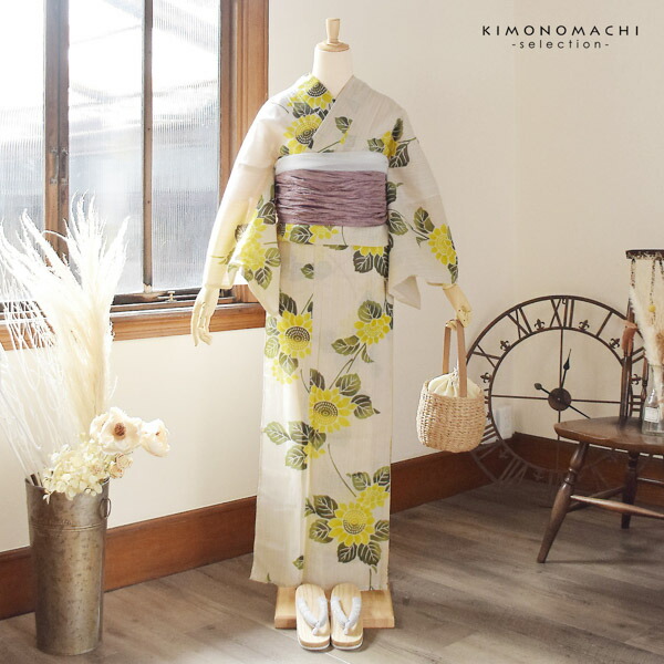 浴衣 レディース 女性浴衣単品 「花子倶楽部：ひまわり 黄色」Fサイズ