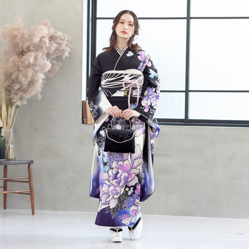 楽天市場】【成人式 振袖 レンタル】RS1329 正絹 黒 牡丹に桜フル