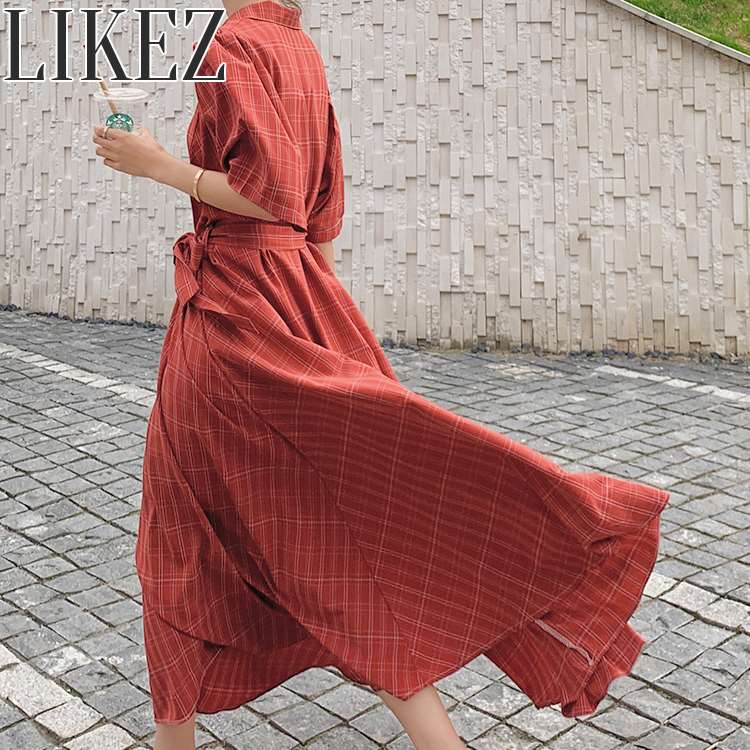 楽天市場】ワンピース 5分袖 半袖 シャツワンピ ベルト付き レディース