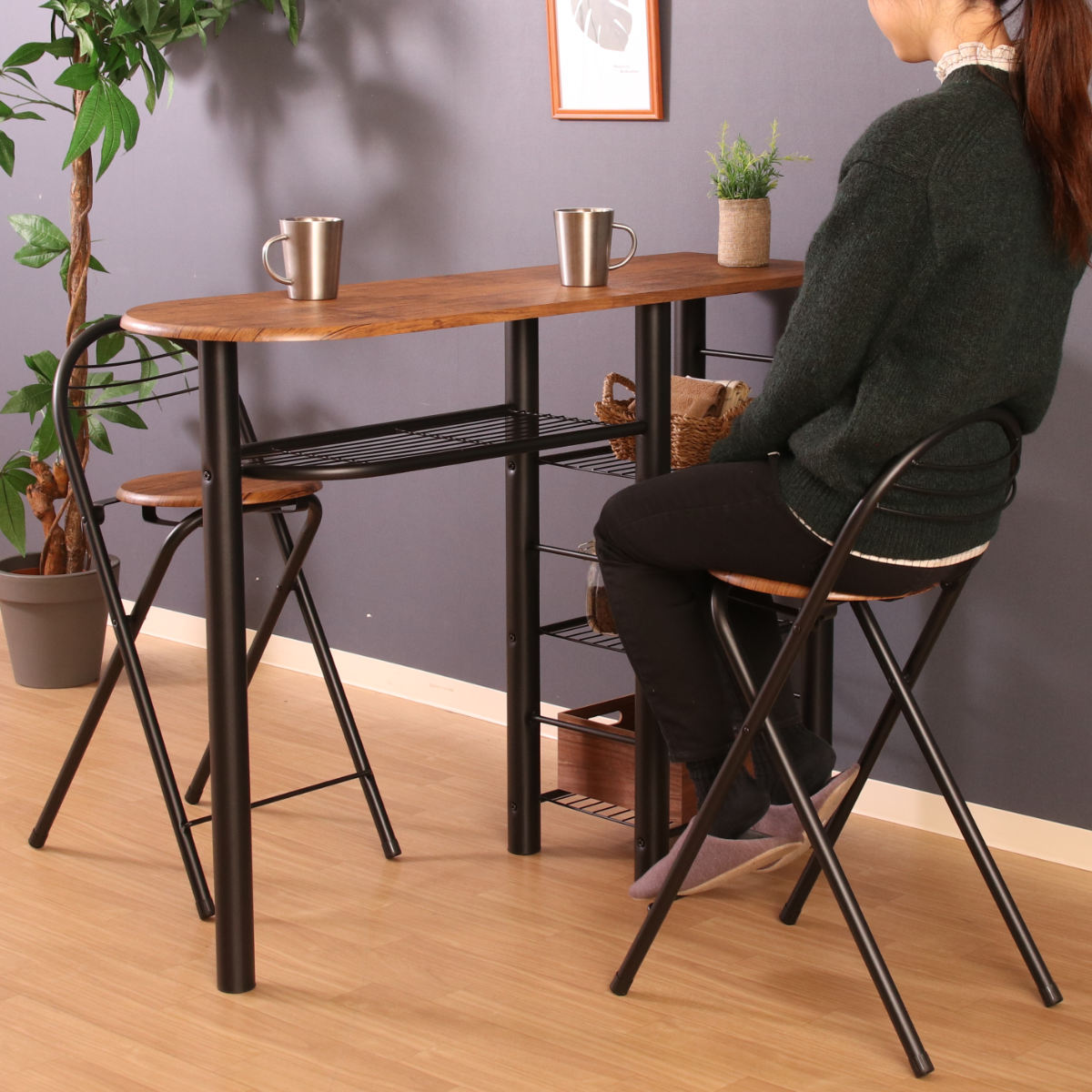 楽天市場】カウンターテーブル 3点セット 棚付 テーブル×1 チェア×2