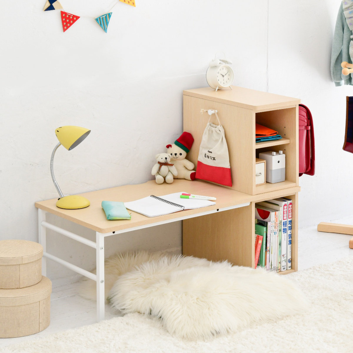 楽天市場】学習机 シンプル 幅95cm 高さ調節 左右入替ラック付き