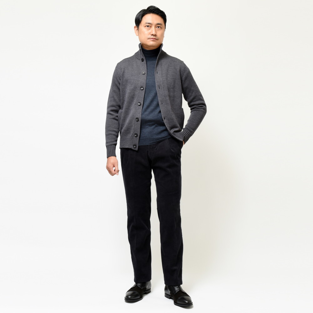 SALE】ZANONE（ザノーネ）5ゲージウールソリッドスタンドカラーニット