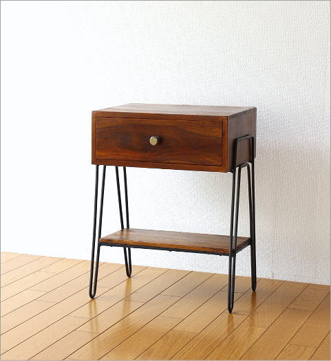 楽天市場】サイドテーブル 木製 アイアン ベッド ソファ 棚付き