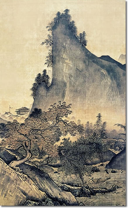 掛け軸-四季山水図（秋）／雪舟(尺五立) 水墨山水画 床の間 和室