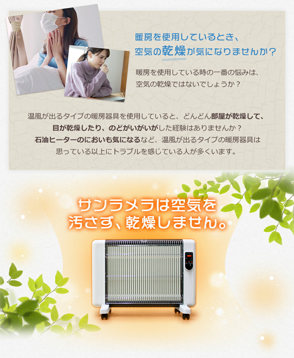 楽天市場】サンラメラ 1200W ホワイト 白 パネルヒーター セラミック