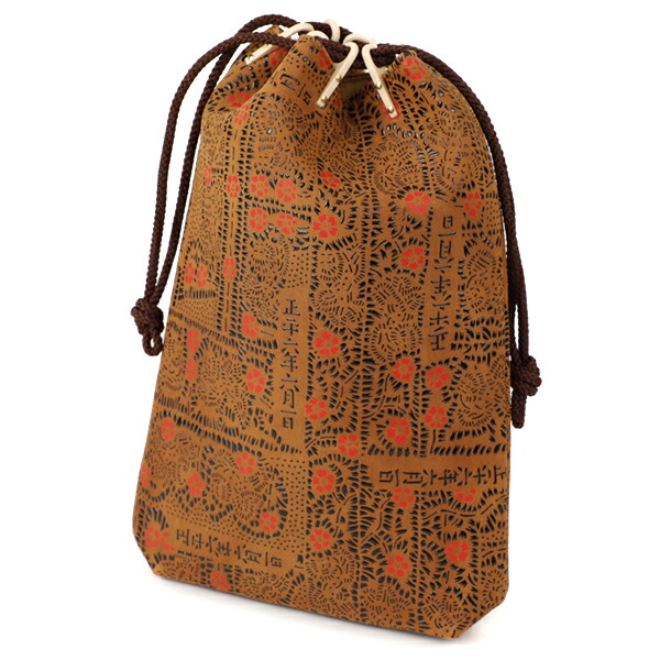 甲州印伝 印傳屋 合切袋 黒鹿革×赤漆 トンボ 巾着 袋 手提 革小物 上原勇七 JIZAING×INDEN】甲州印伝 合切袋 小 | 藤巻百貨店