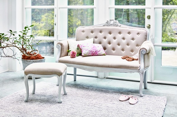 サロンソファ 2人掛け ソファ フレンチシャビー アンティーク風 木製