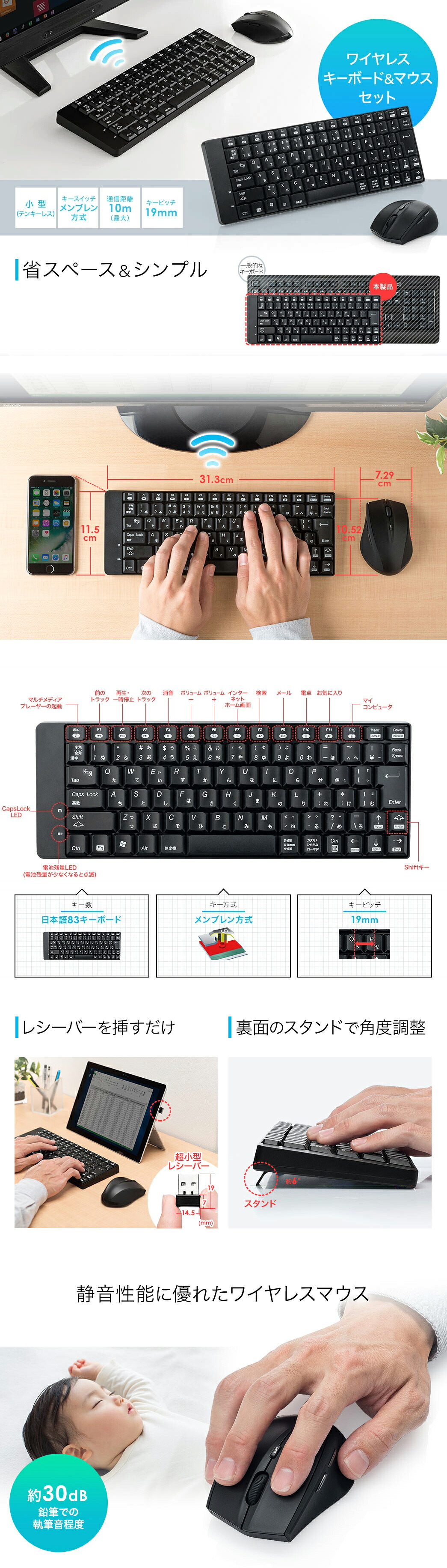 楽天市場】ワイヤレスキーボード マウスセット キーボード 日本語配列