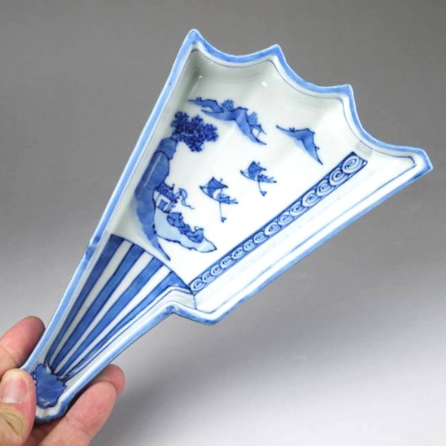 染付扇面向付 半開扇 昭阿弥 単品 - 京焼清水焼 松韻堂