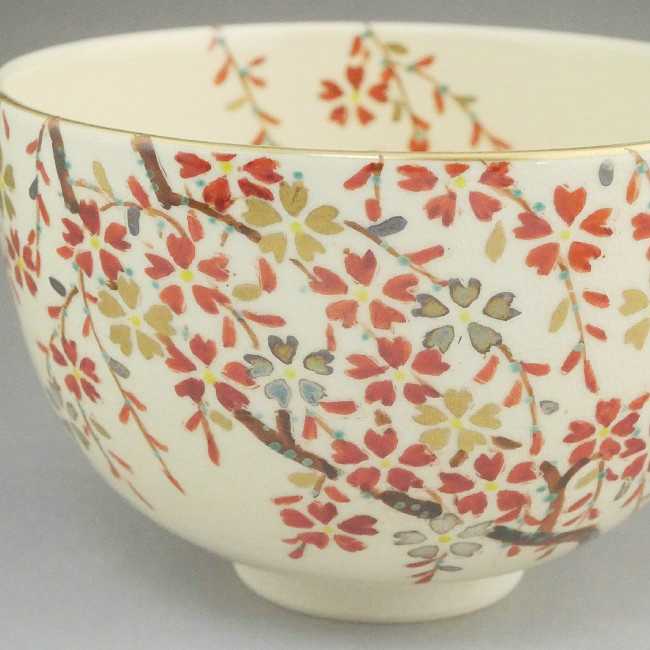 仁清しだれ桜 抹茶碗 宝泉 - 京焼清水焼 松韻堂