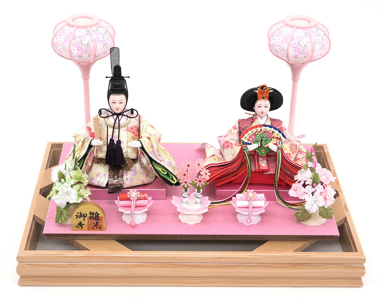 雛人形 ガラスケース飾り【P85305】 春らしい淡いピンクが魅力的